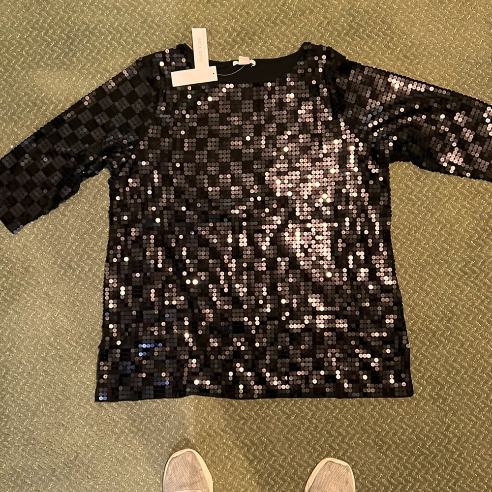 Joan Vass 3x black sequined tunic new with tags .